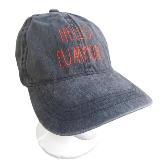 Rae Dunn Accessories - Rae Dunn Hello Pumpkin 100% cotton faded black orange embroidered baseball hat